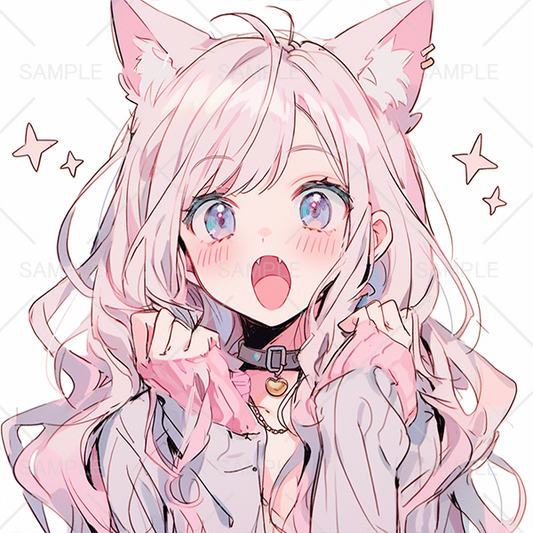 ピンク髪の猫耳女の子イラスト