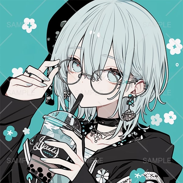 グリーンのおしゃれタピオカちゃんアイコン(表情差分あり)