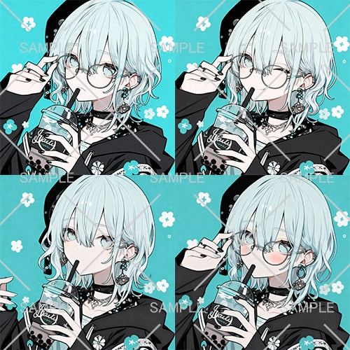 グリーンのおしゃれタピオカちゃんアイコン(表情差分あり)