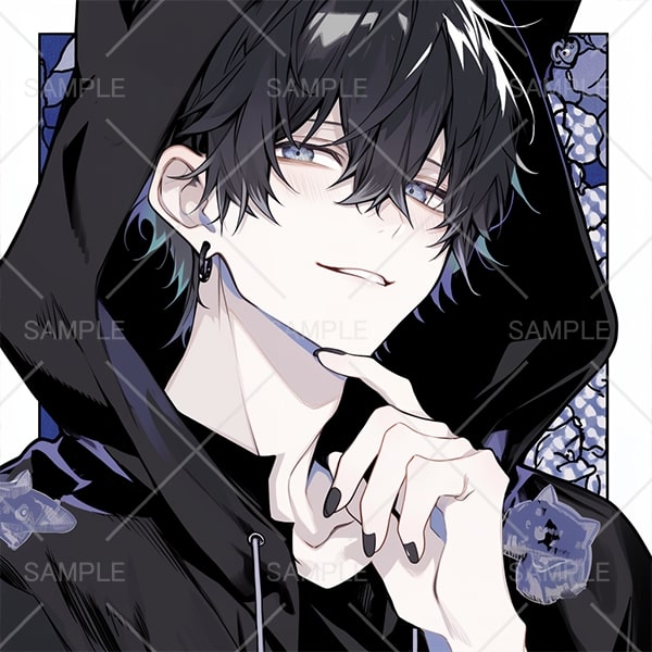 ニヤニヤ猫耳フード黒髪男子アイコン
