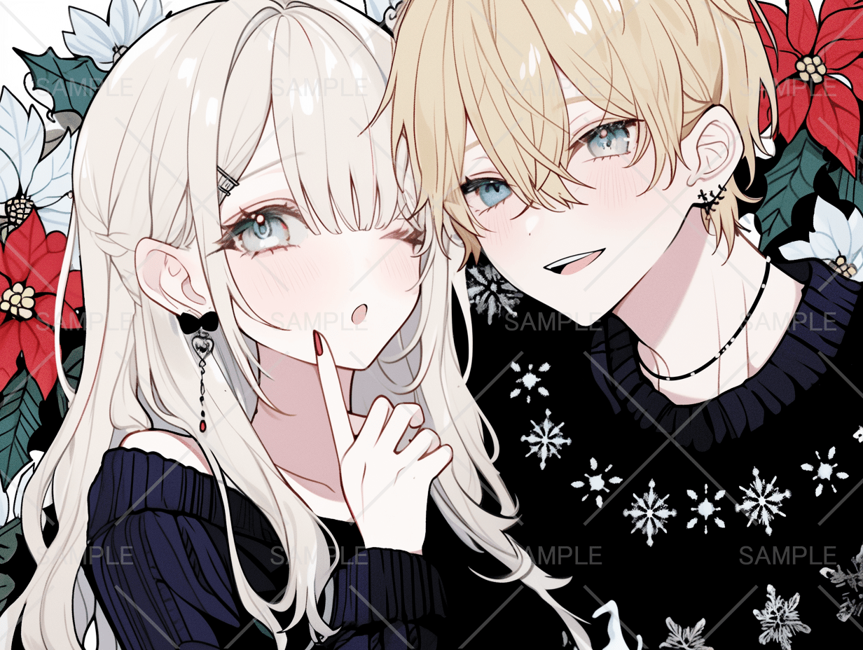 金髪ブロンドヘアーのクリスマスカップルアイコン