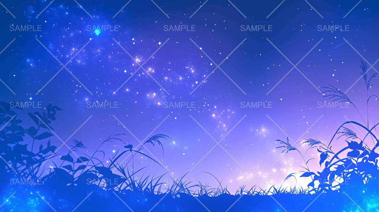 青紫の星空にたたずむ1人の少女イラスト(差分あり)