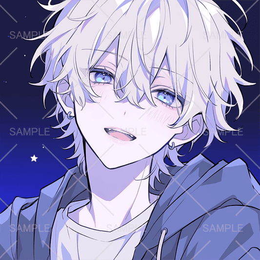 白髪ピアス&パーカー少年アイコン