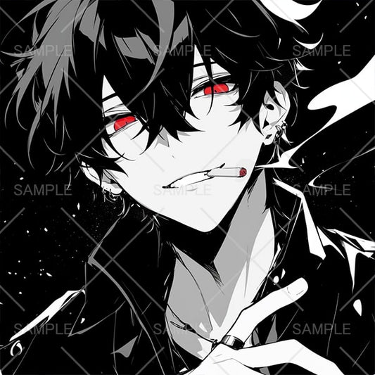 タバコ咥える黒髪赤目青年アイコン