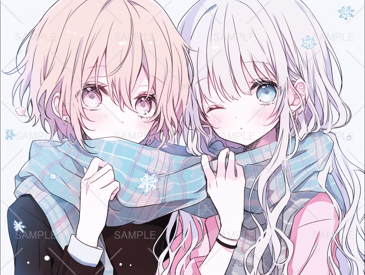 一緒のマフラー💕あったか女の子ペアアイコン