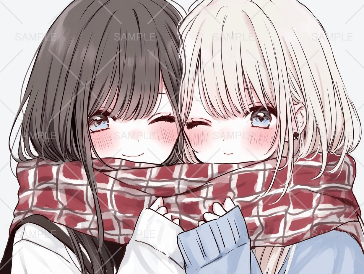 一緒のマフラーでぬくぬく女子高生ペアアイコン
