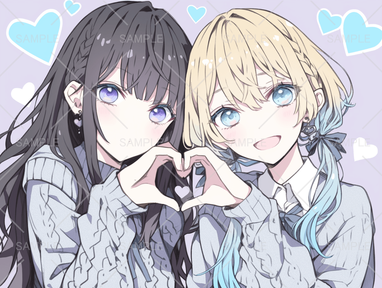 2人でハートポーズ💕学生女の子ペアアイコン