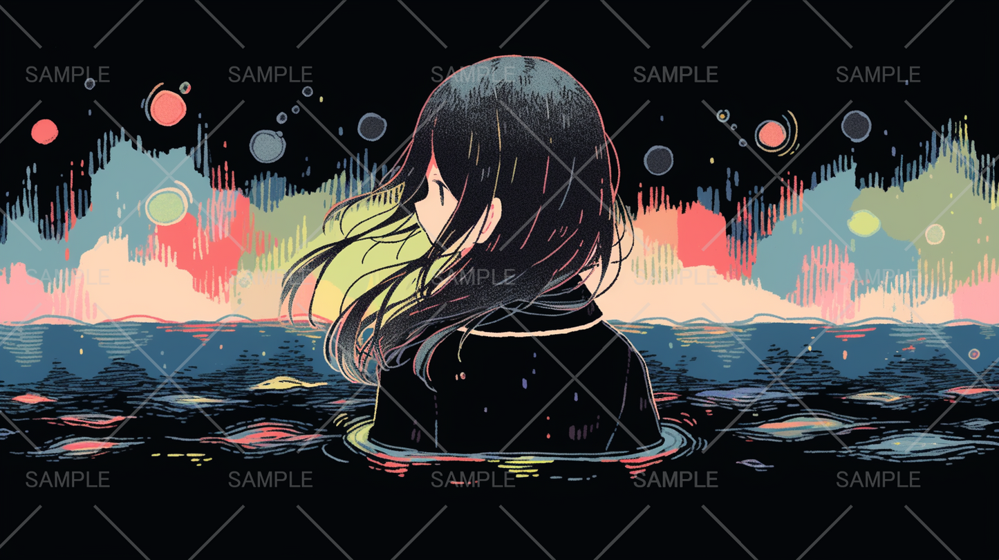 入水ガール(黒髪女子)イラスト