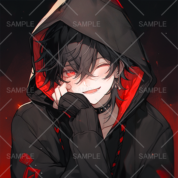 赤眼黒フード男子(ウインク)イラスト