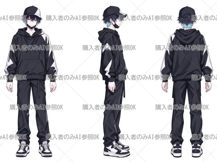 【有料】男の子 立ち絵 ストリート系くん(三面図/購入者のみAI参照OK)