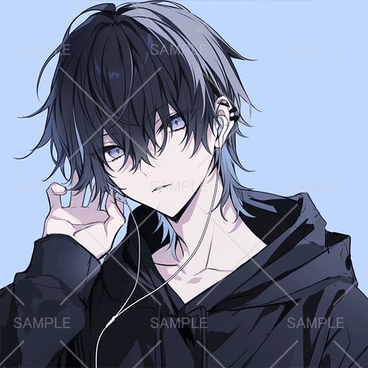 青メッシュの黒パーカー男子フリーアイコン