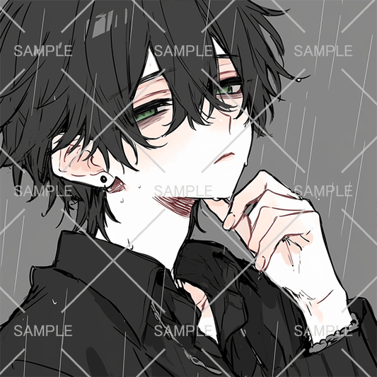 雨に濡れた黒髪病み系男子フリーアイコン