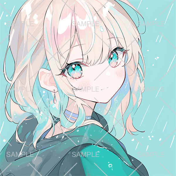 雨と緑フードの女の子フリーアイコン