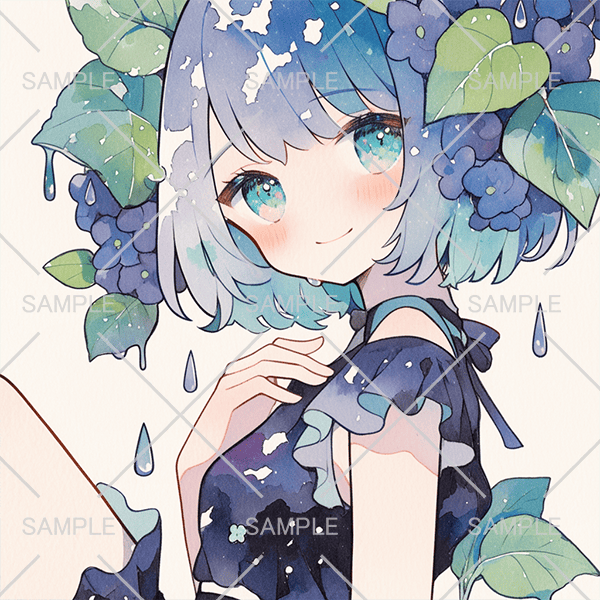 しとしと💙アジサイ風の女の子フリーアイコン