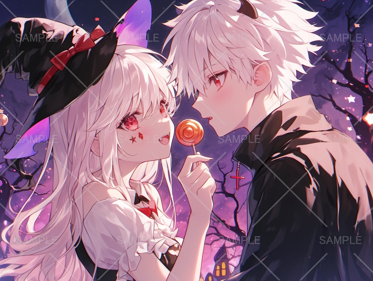 お菓子とハロウィンカップルアイコン