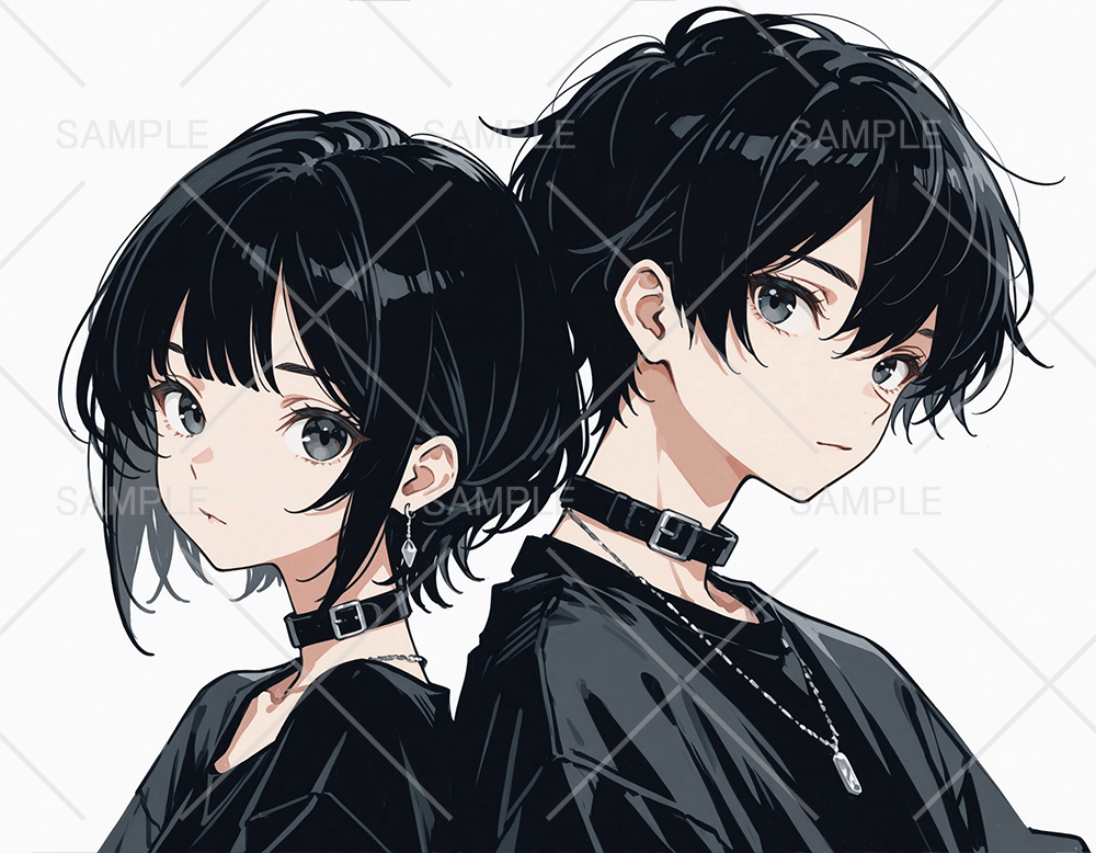 黒髪黒服シンプル男女カップルアイコン