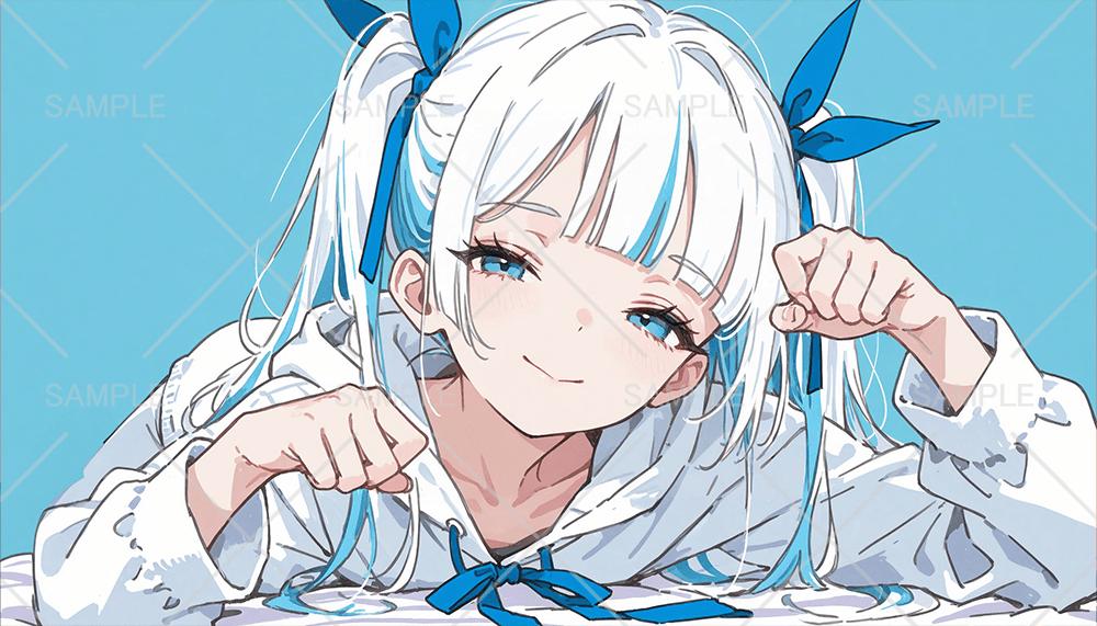 にゃんにゃん🐈ポーズの白髪ツインテール少女フリーイラスト にゃんにゃん🐈ポーズの白髪ツインテール少女フリーイラスト