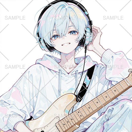 ギターを持った銀髪フード男子フリーアイコン