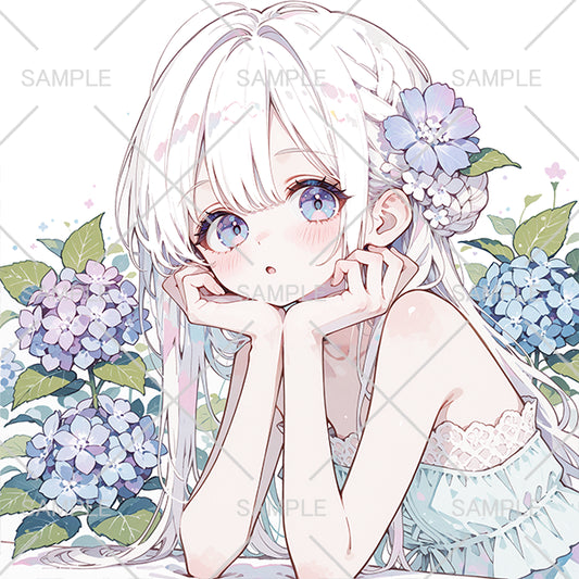 紫陽花と白髪の女の子フリーアイコン