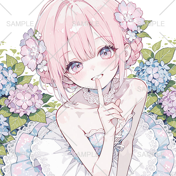 紫陽花と白フリルドレスの少女フリーアイコン
