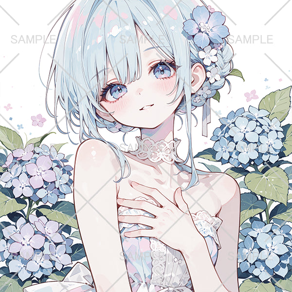 紫陽花と水色髪の女の子フリーアイコン