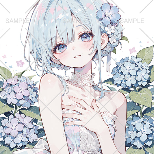 紫陽花と水色髪の女の子フリーアイコン