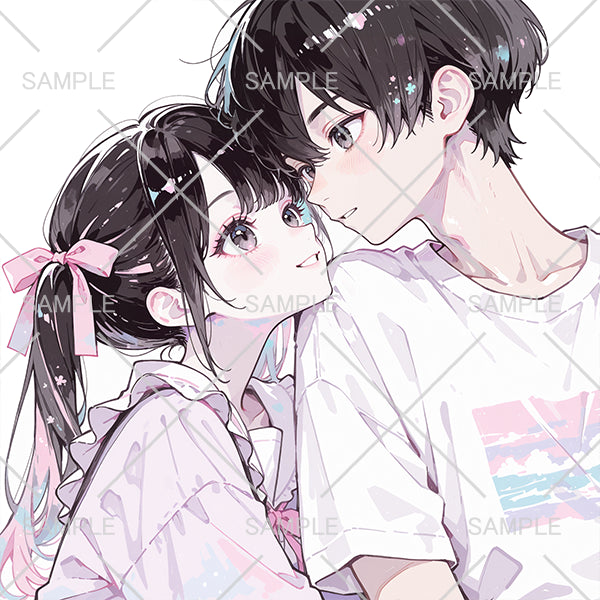 かわいいパステルカラーの黒髪カップルアイコン