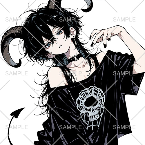 黒髪ロングウルフヘアーのかっこいい悪魔少年