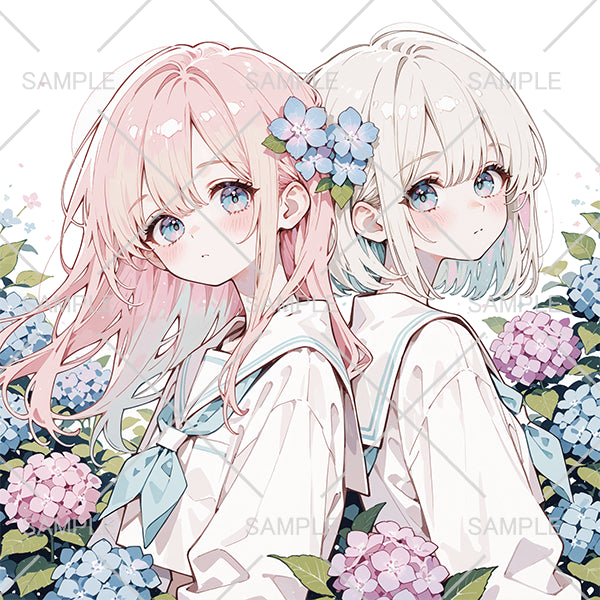 紫陽花とセーラー服のかわいい女の子ペアアイコン