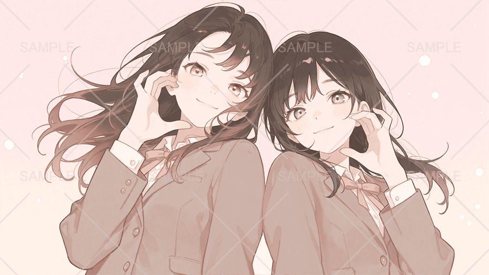 ルダハートポーズの女の子フリーイラスト(差分あり)