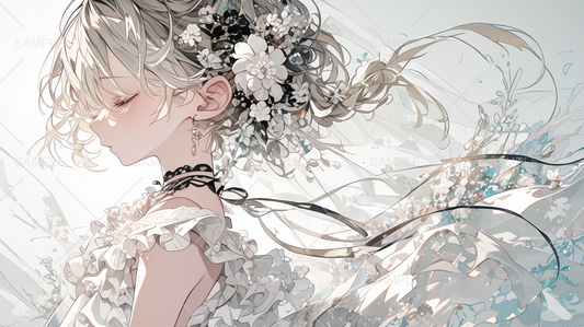 純白ドレスと花飾りの女の子