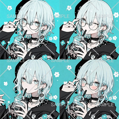グリーンのおしゃれタピオカちゃんアイコン（表情差分あり）