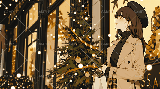 ホワイトクリスマスを喜ぶ女性イラスト