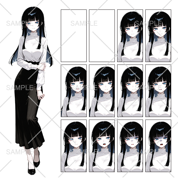 TRPG用フリー立ち絵 幸薄の美女さん（表情差分あり）