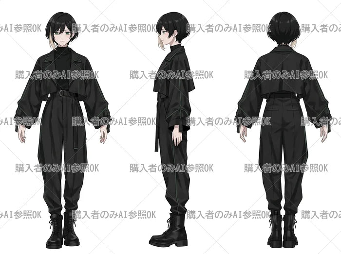 【有料】男の子 立ち絵 モード系くん（三面図/購入者のみAI参照OK）