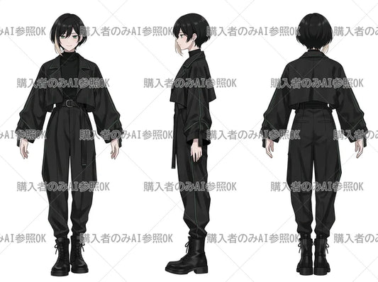【有料】男の子 立ち絵 モード系くん（三面図/購入者のみAI参照OK）