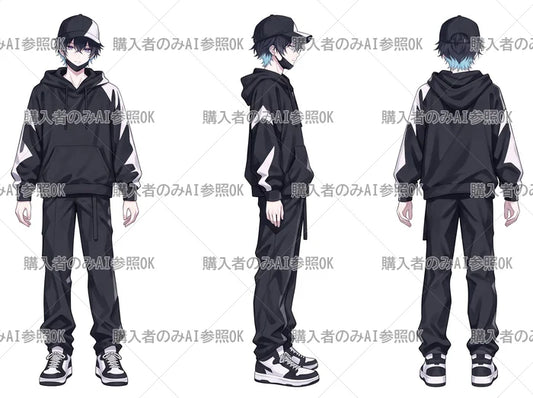 【有料】男の子 立ち絵 ストリート系くん（三面図/購入者のみAI参照OK）