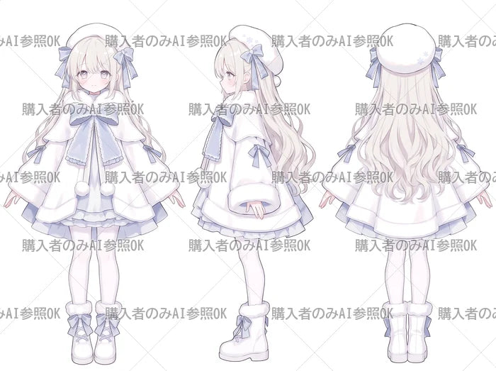 【有料】女の子 立ち絵 ふわもこ冬コートちゃん（三面図/購入者のみAI参照OK）