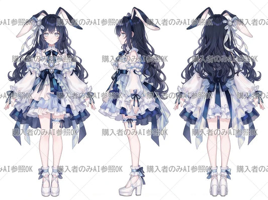 【有料】女の子 立ち絵 ゴシックうさ耳ちゃん（三面図/購入者のみAI参照OK）