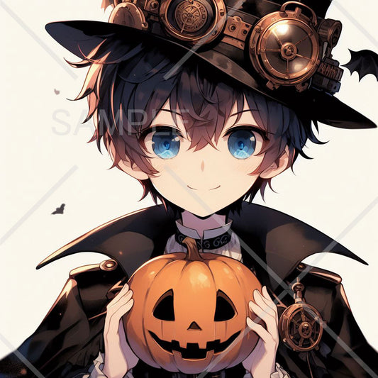 カボチャを持ったハロウィン黒髪少年アイコン