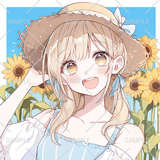 麦わら帽子と向日葵の女の子フリーアイコン