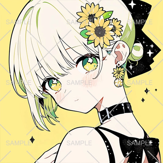 ひまわりブローチをつけたぴかぴか女の子フリーアイコン