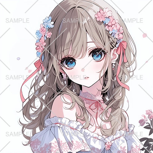 お花と白レースのお嬢様フリーアイコン
