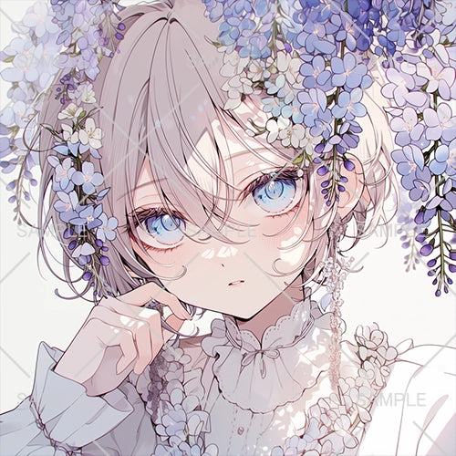 藤の花とはかなげな少女のフリーアイコン