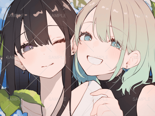 紫陽花と女の子のかわいいペアアイコン