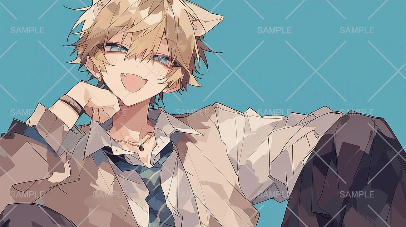 金髪猫耳ヤンキー高校生イラスト（表情差分あり）