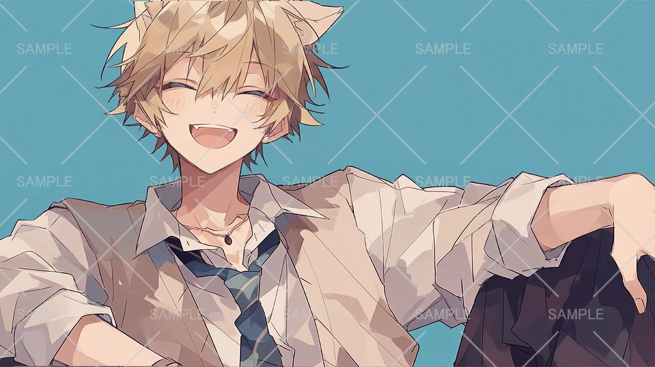 金髪猫耳ヤンキー高校生イラスト（表情差分あり）