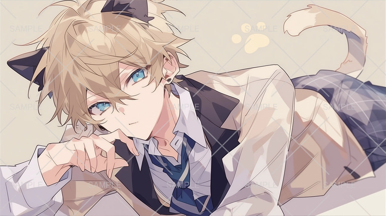 猫耳金髪高校生のまったりイラスト