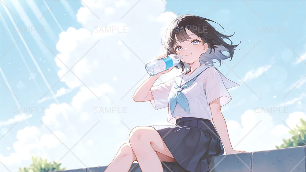 夏のさわやかなセーラー服少女フリーイラスト