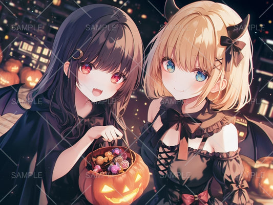 お菓子とハロウィン女の子ペアアイコン